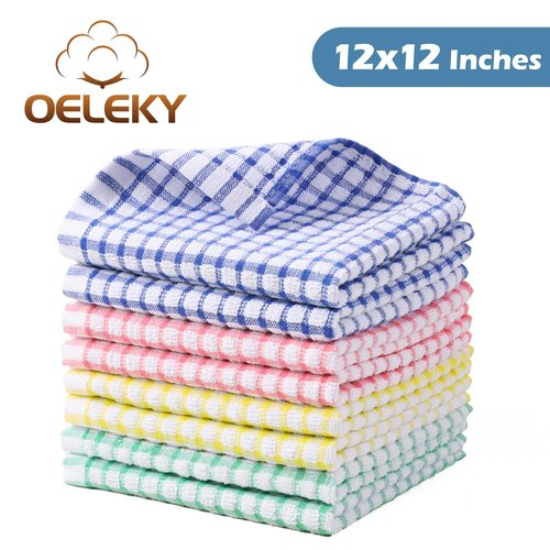 Oeleky Dish Cloths for Kitchen Washing Dishes, Super Absorbent Dish Rags, Cotton Kitchen Dish Towels Pack of 8, 12x12 Inches