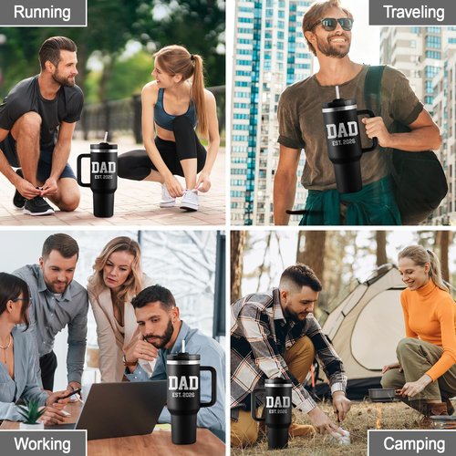CENDARTE New Dad Gifts First Time Dad to be Gifts DAD EST 2026 First Fathers Day Gift for New Dads 1st Time Daddy Expectant Dads Father to be 40oz Travel Cup Insulated Tumbler with Lid & Straw