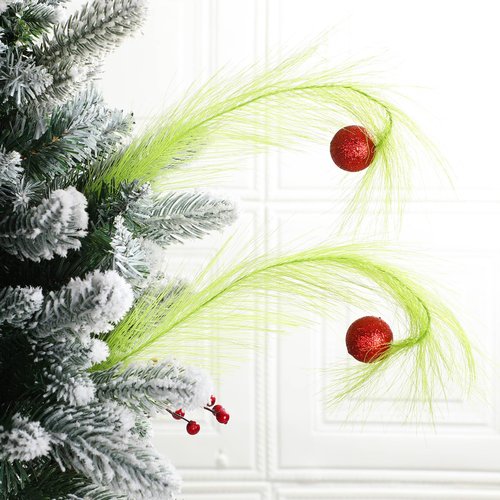 Yuxung 8 Pcs Christmas Tree Topper 17'' Lime Green Curly Tree Picks and Sprays with Red Ball Xmas Artificial Green Greenery Stems for Christmas Home Wreath Craft Vase Fillers Decoration Supplies