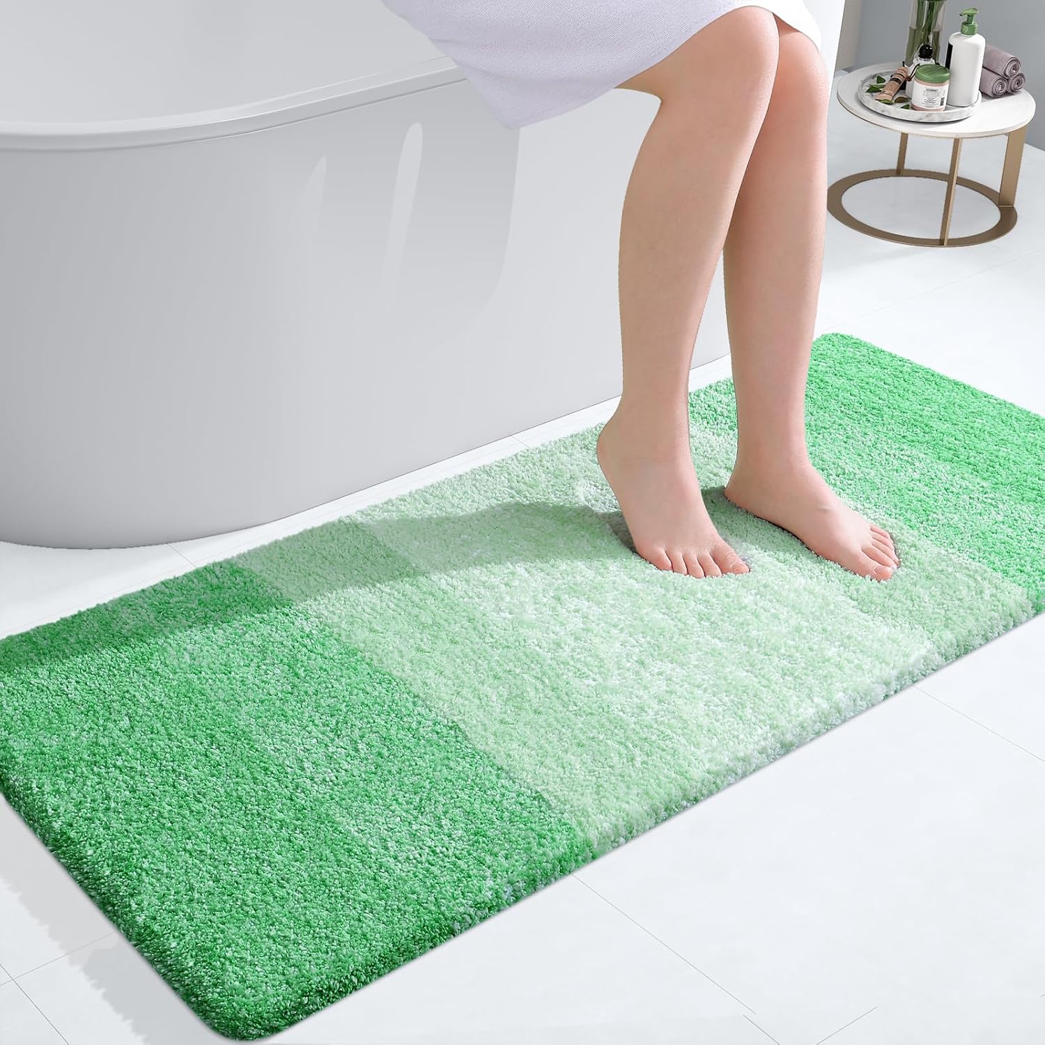 OLANLY Bathroom Runner Rug - Extra Soft Microfiber Mat | Quick Dry, Washable, 47x20 Inches, Green