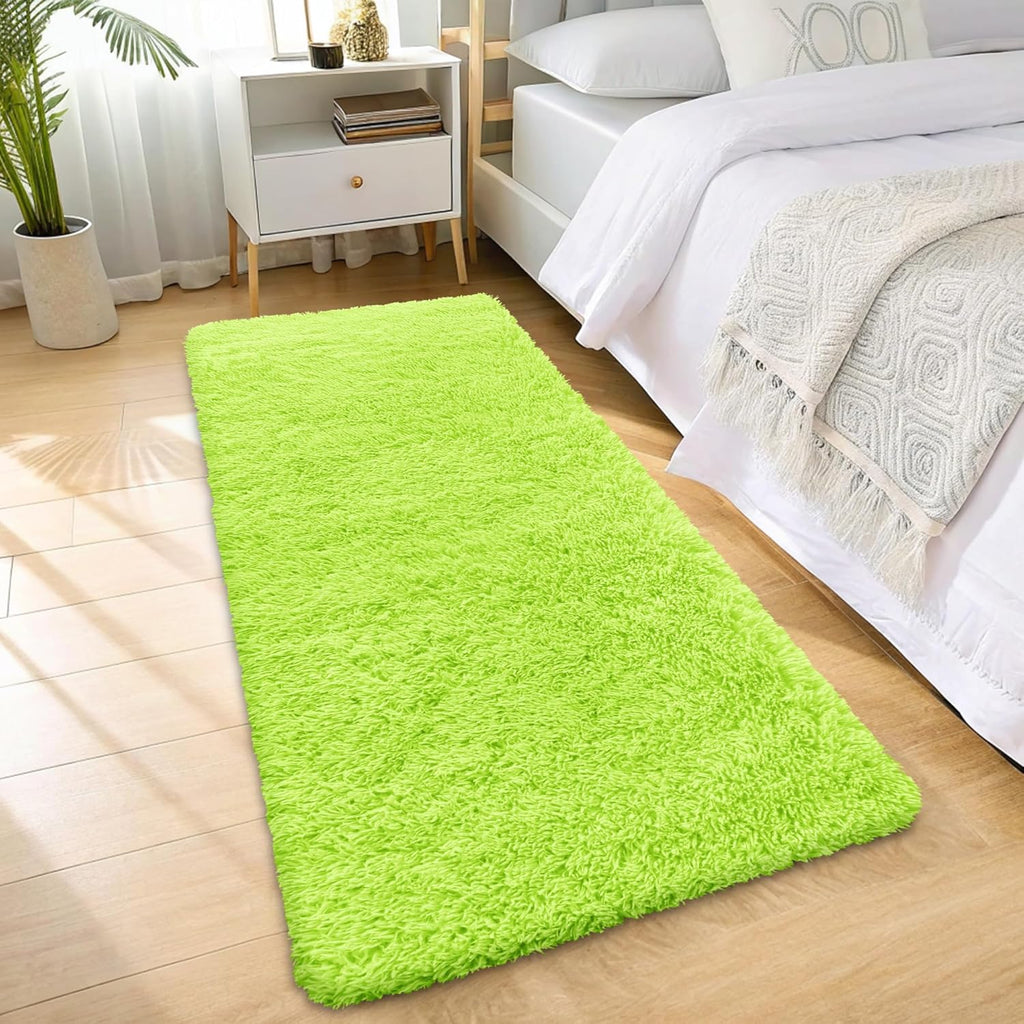 OLANLY Runner Rugs - Soft, Fluffy, Machine Washable 2x8 for Hallway & Bedroom | Lime Green Home Decor
