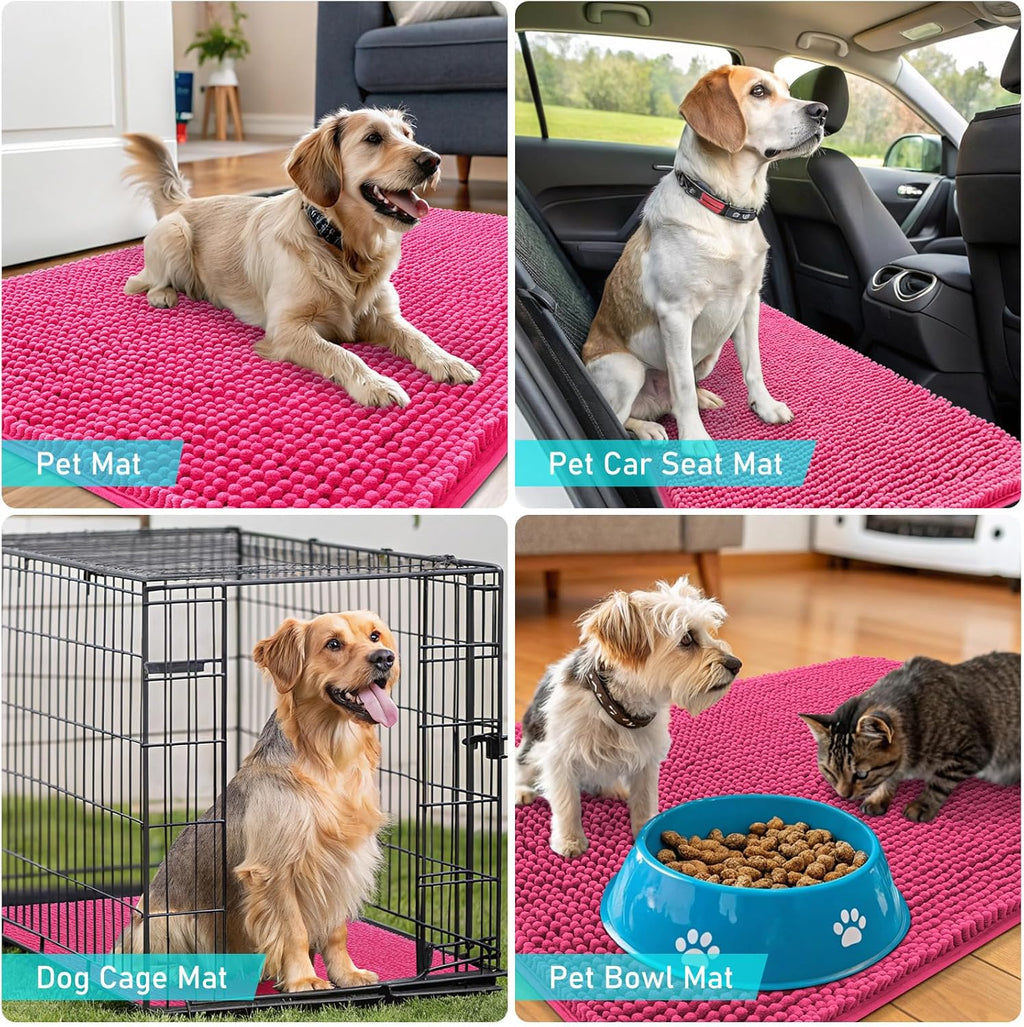 OLANLY Dog Door Mat - Absorbent Non-Slip Chenille Mat for Muddy Paws | 30x20, Hot Pink