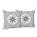 Ambesonne Compass Decorative Throw Pillow Case Pack of 2, Hand Drawn Windrose in Line Art Style Nautical Illustration Coloring Book Design, Couch Bedroom Living Room Cushion Cover, 18", White Black