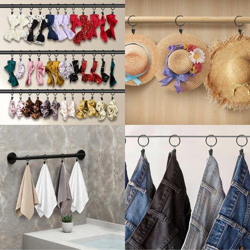 Manysky Curtain Rings with Clips, 42 Pack Metal Drapery Rings with Clips Hooks Hangers for Hanging Drapes Bows Hats, Drapes Rings 1.26 in Interior Diameter, Fits Up to 1 in Curtain Rod, Black