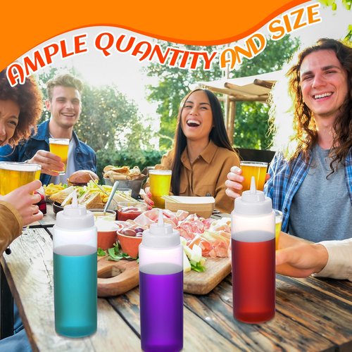 Singhoow 24 Pcs 32 oz Squeeze Bottle Large Plastic Wide Mouth Squeeze Bottles for Condiment Sauces Chocolate Ketchup Mustard BBQ Grill Restaurant (Clear)