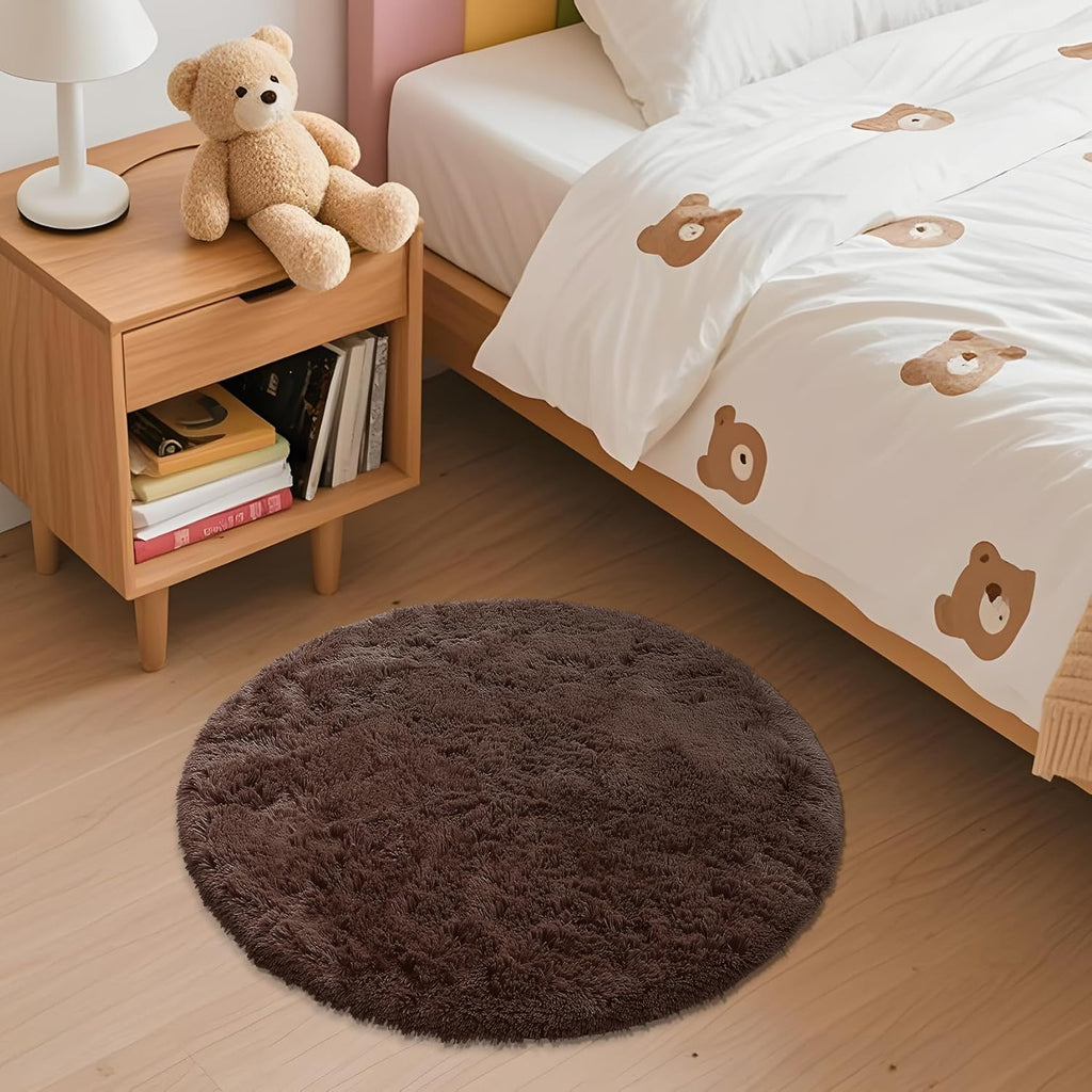 OLANLY Round Coffee Area Rug - Soft, Fluffy, Machine Washable 2 ft Circle Rug for Bedroom & Living Room Decor