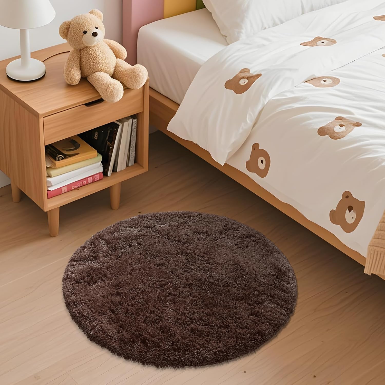 OLANLY Round Coffee Area Rug - Soft, Fluffy, Machine Washable 2 ft Circle Rug for Bedroom & Living Room Decor