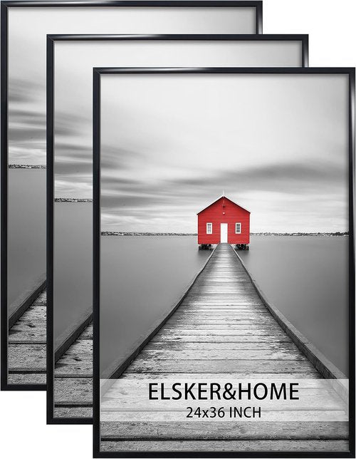 ELSKER&HOME Black Poster Frame 3-Pack - Sturdy 24x36 Picture Frames for Horizontal or Vertical Mounting