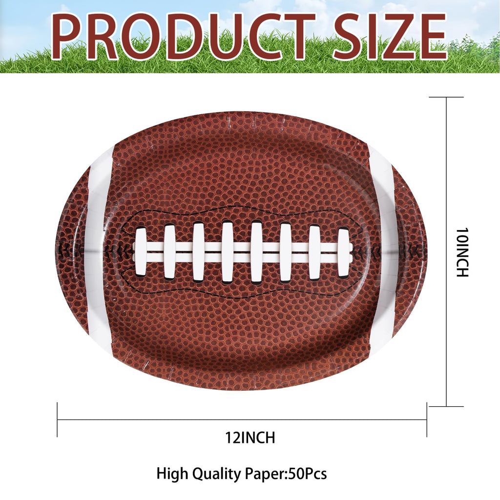 50Pcs Large Football Oval Plates 10"x12" Heavy Duty Football Food Plates Disposable Football Food Tray for Football Theme Party Supplies Sports Event Game Tailgate Carnivals Birthday Party Decorations