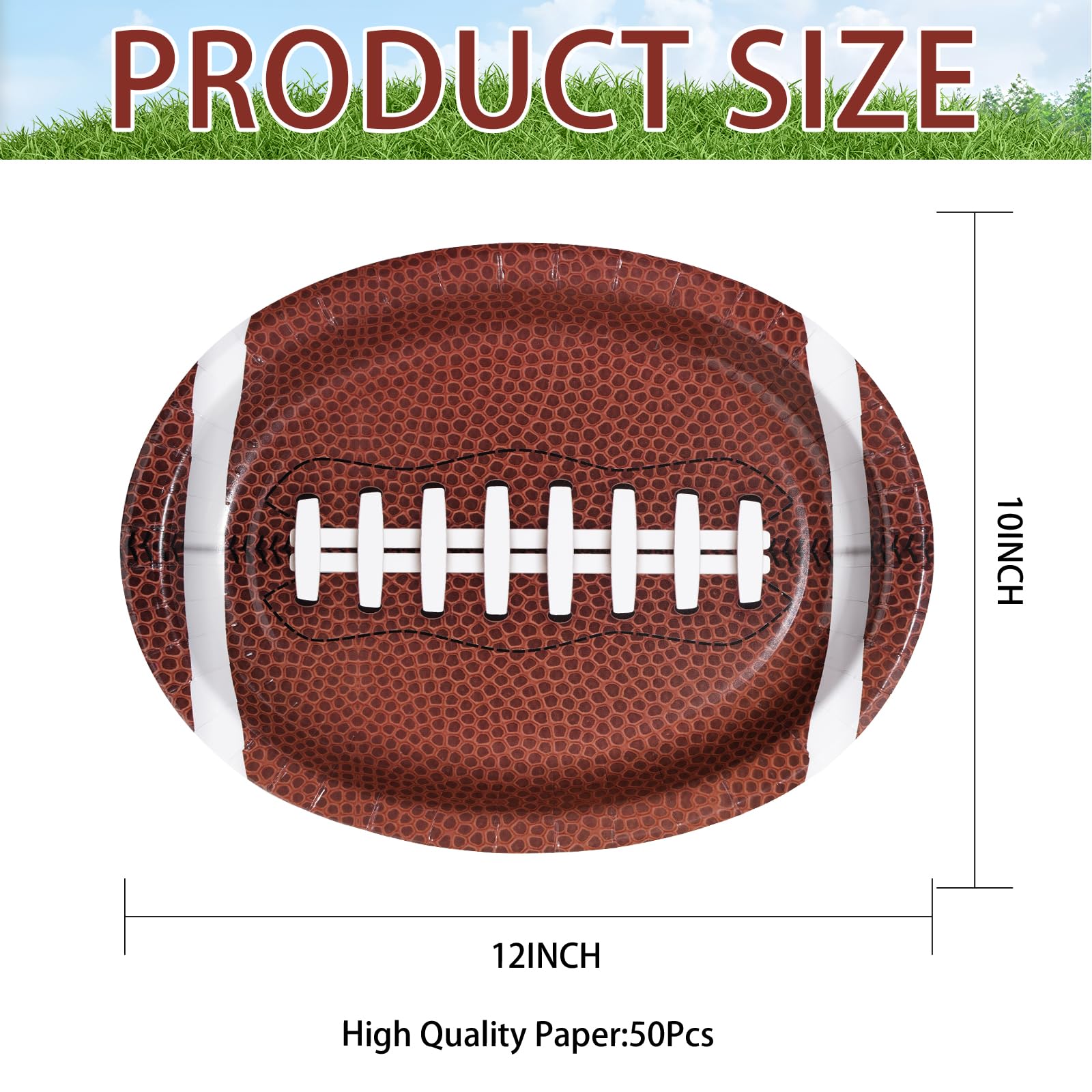 50Pcs Large Football Oval Plates 10"x12" Heavy Duty Football Food Plates Disposable Football Food Tray for Football Theme Party Supplies Sports Event Game Tailgate Carnivals Birthday Party Decorations