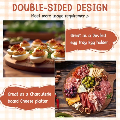 FillTouch Easter Acacia Wood Deviled Egg Platter with Lid and Handles 24 Holes Round Deviled Egg Tray Holder Reversible Wooden Charcuterie Board Serving Containers for Countertop Easter Party
