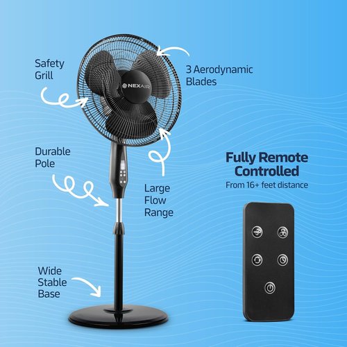 NEXAIR 16-Inch Oscillating Pedestal Fan - Quiet Operation, Remote Control, Adjustable Height | Ideal for Office & Living Room
