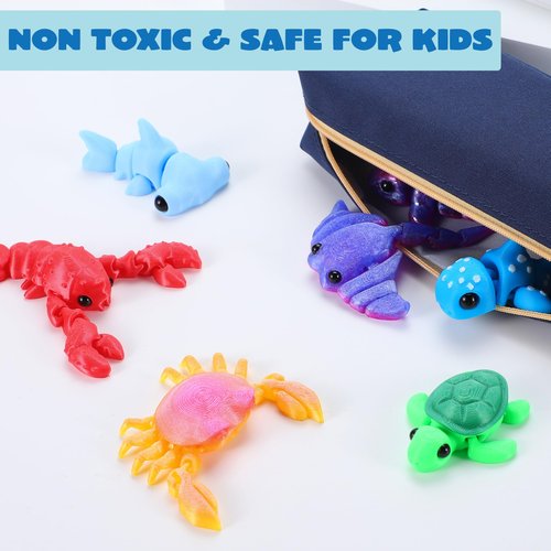 JOYIN 12 Pcs 3D Printed Ocean Animals Set, Mini Animals 3D Printed Toys - Cute Articulated Flexible Figurines Fidget Toys for Easter Party Favors Birthday Gifts Desk Pets Office Home Decor