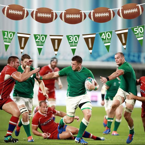 Lukinuo Football Party Banner 4Pcs American Football Pennant Banner Rugby Party Garland Football’s Triangle Banners Flags for Sports Birthday Party Game Day Tailgate Party Supplies