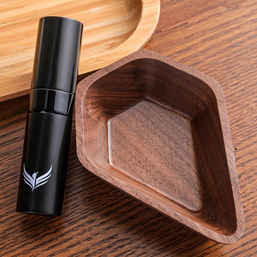 KNODOS Walnut Coffee Bean Dosing Cup and RDT Coffee Spritzer Set Coffee Bar Accessories Wooden Dosing Vessel Single Dose Coffee Measuring Tray Kit