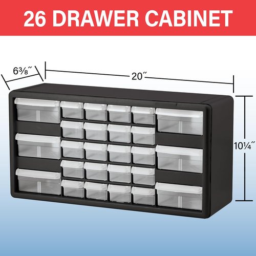 Akro-Mils 26-Drawer Storage Cabinet - Versatile Organizer for Garage, Crafts & Makeup | 20" W x 6" D x 10" H - Black