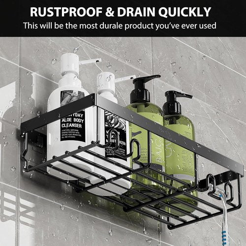 Moforoco Shower Caddy Organizer - Self-Adhesive Black Bathroom Shelf for Home & RV Storage
