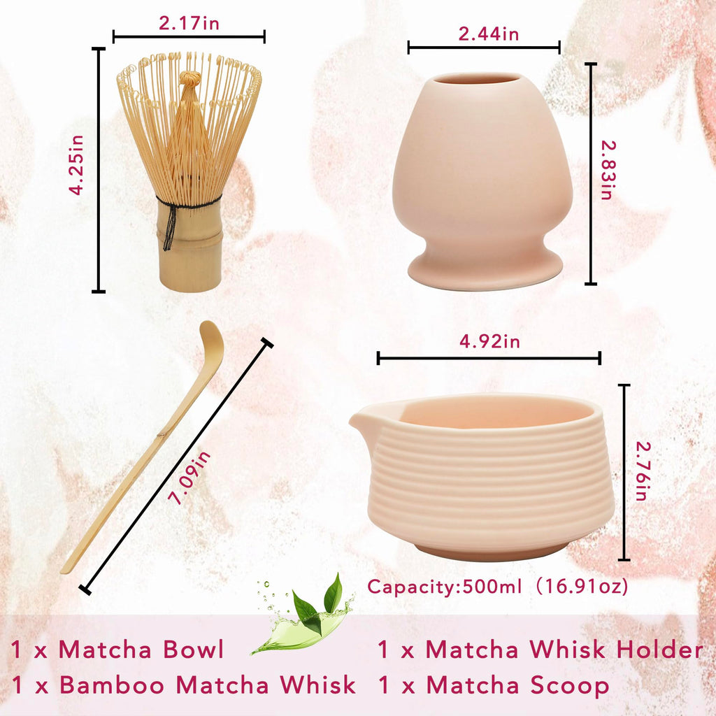 EINZUFUF Matcha Set - 4-Piece Japanese Matcha Whisk Set, Includes Bowl with Spout, Whisk, Scoop & Holder, Ceramic White