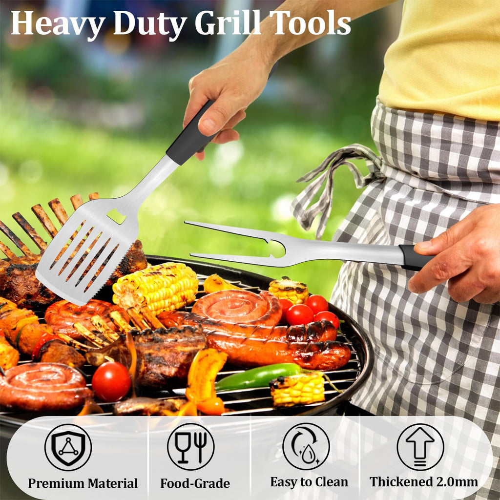 Svailse 2 Pcs Grill Spatula Accessories Set, Heavy Duty BBQ Grill Tools Utensils Kit with Extra Thick Stainlsee Steel Fork and Multi-Function Spatula for BBQ Grilling