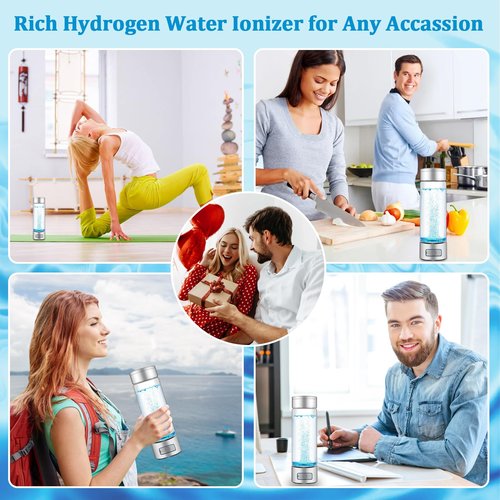 Hydrogen Water Bottle,6000 PPB Portable Hydrogen Water Generator, Dual Mode Glass Hydro Water Machine,Upgraded SPE/PEM & Exhaust Hole, for Travel,Sports,Home,Office & Gift (Silver)