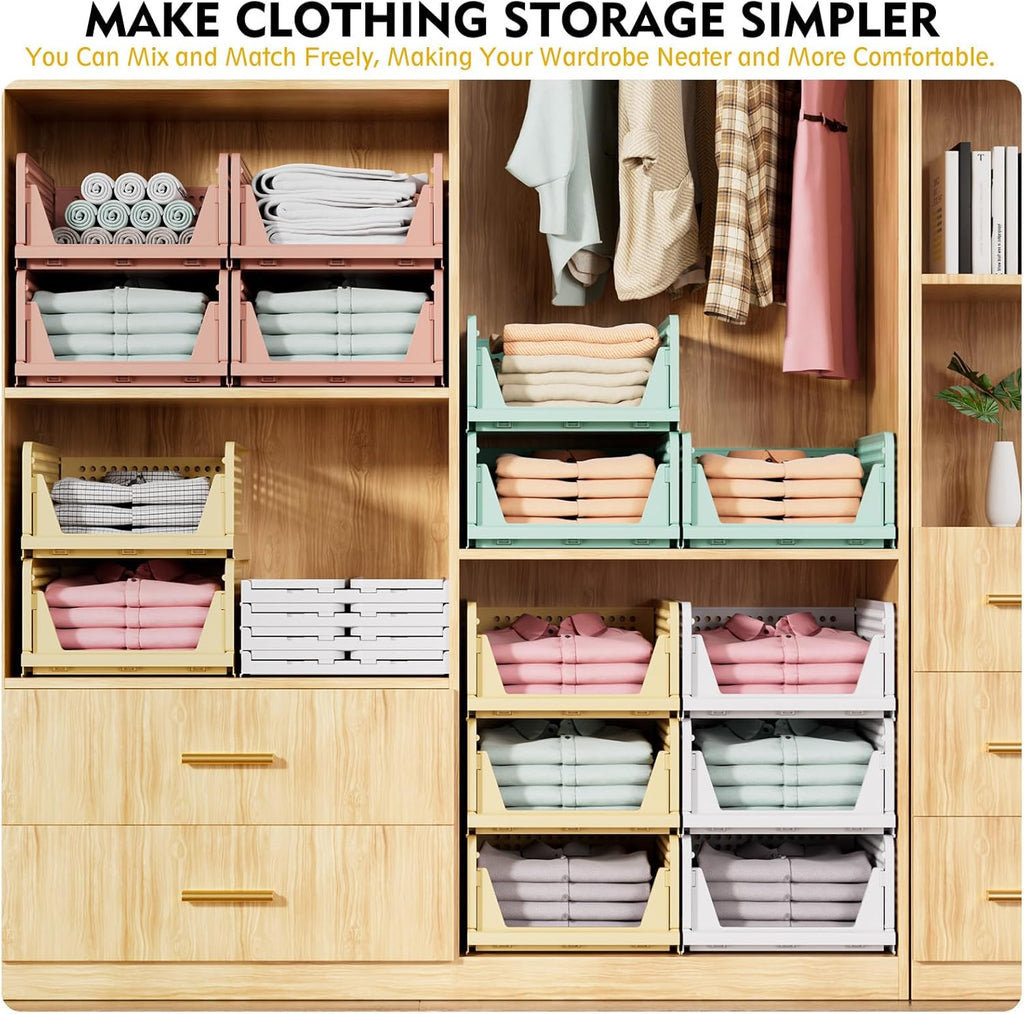 SNSLXH Stackable Closet Storage Baskets - Multifunctional & Foldable Organizer for Bathroom, Kitchen, Laundry | White, 5-Pack