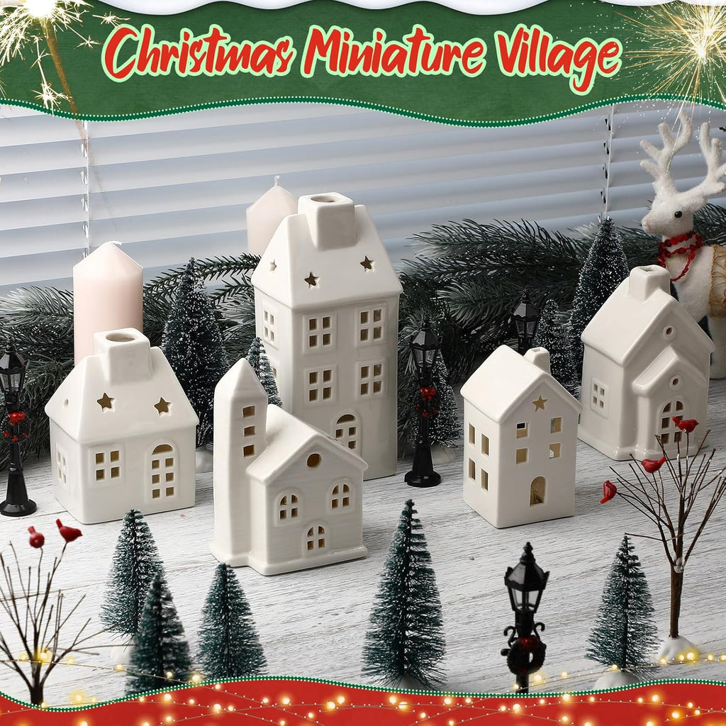 WinnerWhy Christmas Village House Set - 24 Pcs LED Lighted Mini Ceramic Ornaments for Festive Decor