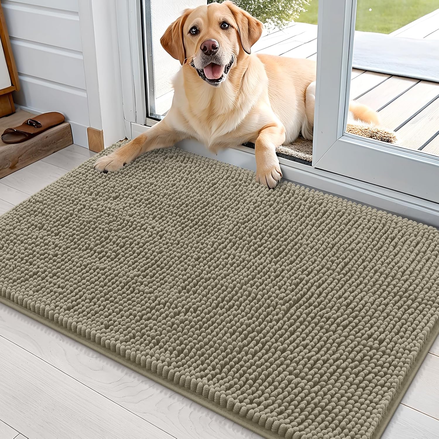 OLANLY Dog Door Mat - Absorbent Non-Slip Washable Doormat for Muddy Paws | 36x24 Warm Taupe