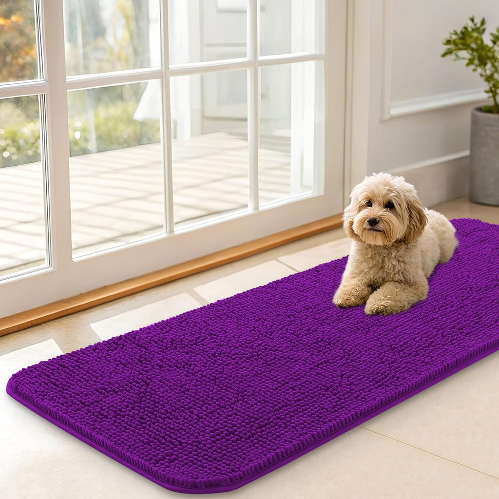 OLANLY Dog Door Mat - Absorbent Non-Slip Washable Doormat for Muddy Paws | 47x17 Inches, Purple