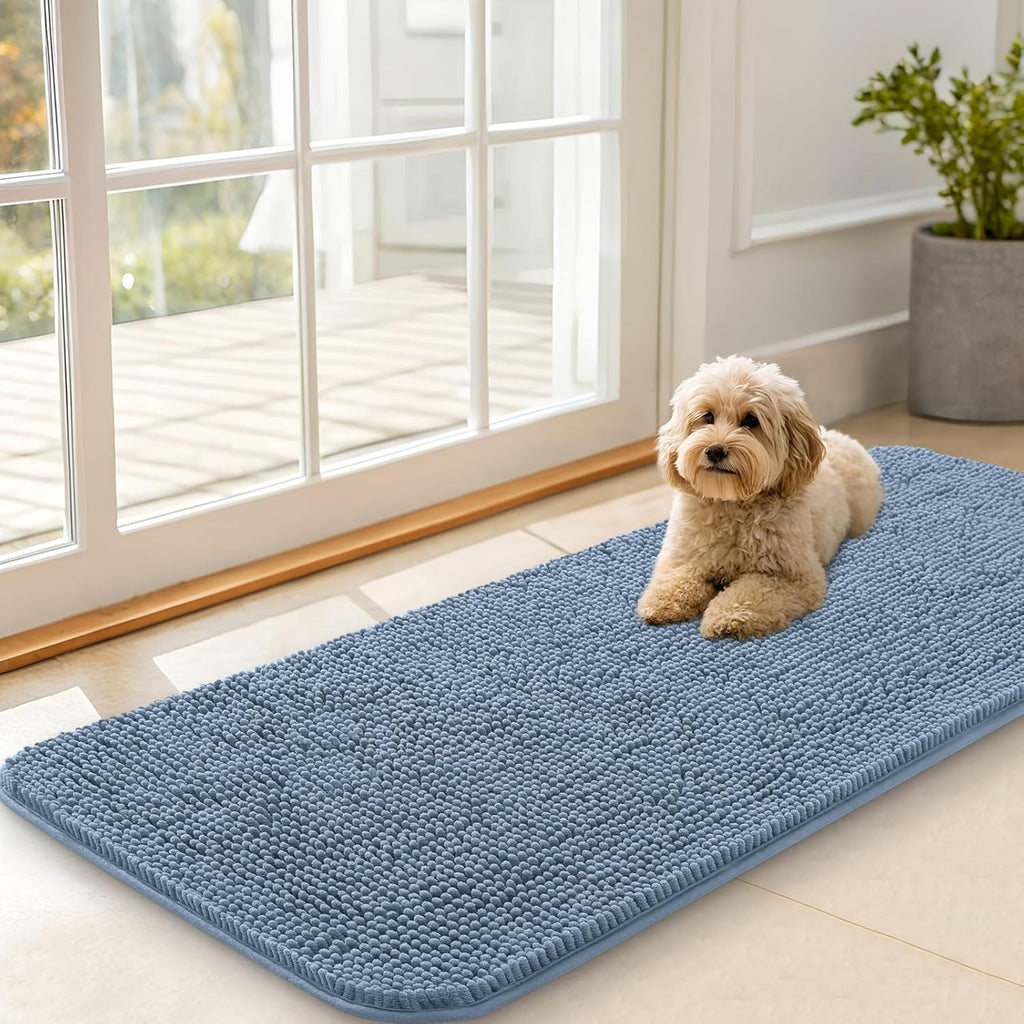 OLANLY Dog Door Mat - Absorbent Non-Slip Washable Mat for Muddy Paws | 47x20, Airy Blue
