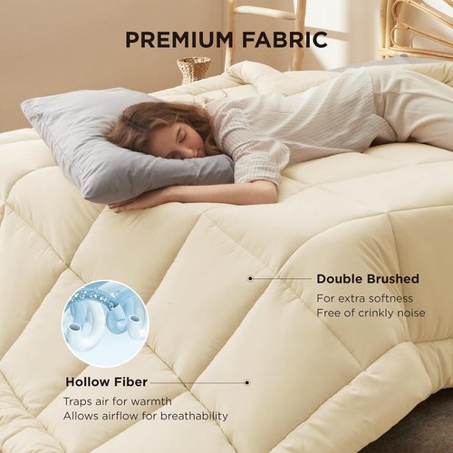 Bedsure Comforter Duvet Insert - King Size Quilted Down Alternative Bedding, All Season, Cream 90 x 102 Inches