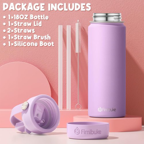 Fimibuke Insulated Kids Water Bottle - 18oz BPA-Free Stainless Steel Tumbler with Straw | Leak-Proof Design in Bubble Gum