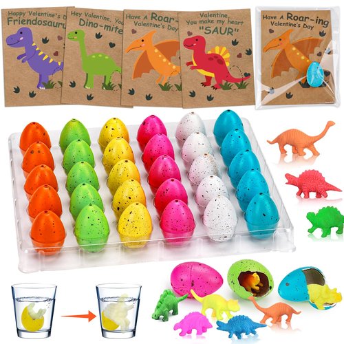 30 Pack Valentines Day Cards for Kids School - Small Hatching Dinosaur Eggs Valentines Day Gifts for Kids Classroom - Funny Dino Valentine Exchange Cards Bulk for Toddler Boy Girl Class Party Favors