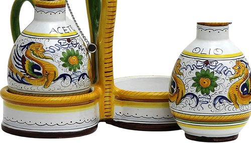 GUTE Deruta Italy Raffaellesco Oil & Vinegar Set | Handcrafted & Handpainted Italian Ceramics | Authentic Italian Pottery Handmade in Deruta, Italy