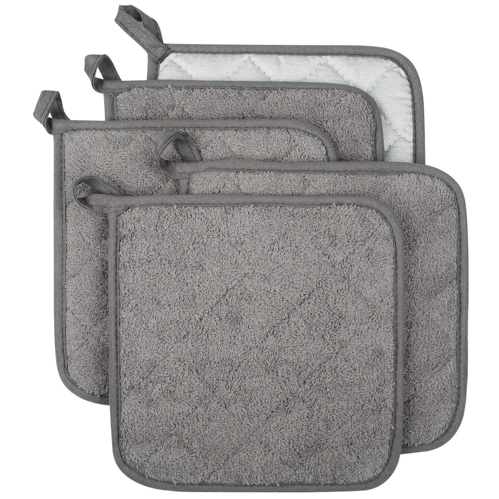 Lifaith Pot Holders for Kitchen, 100% Cotton Terry Pot Holder Set of 5, Heat Resistant Hot Pads for Cooking, Baking, Hot Dishes and Countertop Protection,Grey