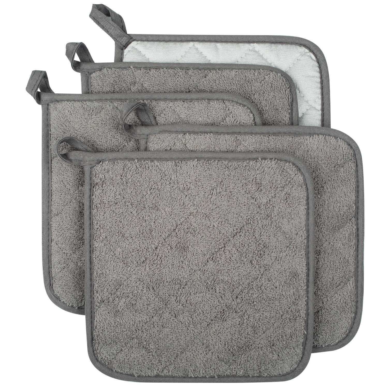 Lifaith Pot Holders for Kitchen, 100% Cotton Terry Pot Holder Set of 5, Heat Resistant Hot Pads for Cooking, Baking, Hot Dishes and Countertop Protection,Grey