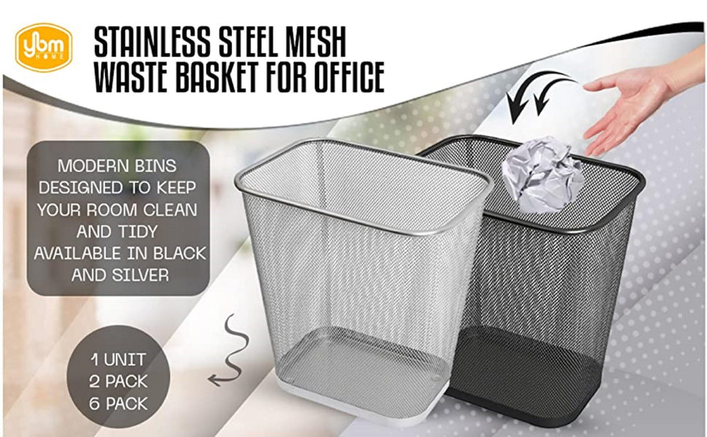 YBM HOME Mesh Wastebasket Trash Can for Home and Office Workspace, Metal Office Trash Can Rectangular-Shaped, 3.5 Gallon (6 Pack), Black 1103s