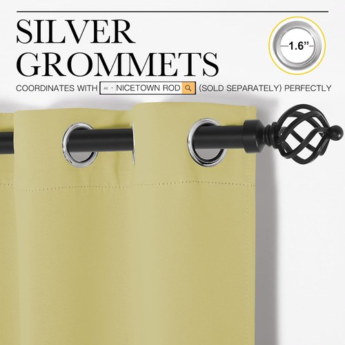 NICETOWN Blackout Window Curtain Panels - Thermal Insulated Grommet Drapes | Paler Yellow, 34x54 Inches (1 Pair)