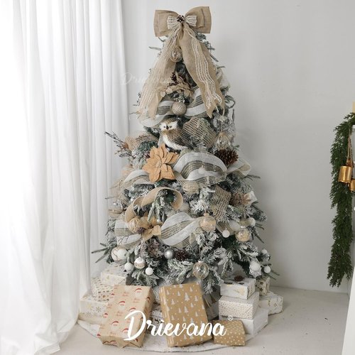 Burlap Christmas Tree Topper Bow - Rustic 13-Inch Jute Bow with Pine Cone for Holiday Decor