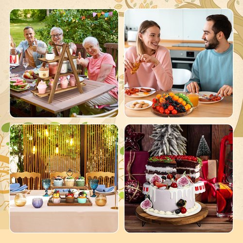 Havawish 5 Pcs Wooden Dessert Table Display Set, Farmhouse 2 Tier Cupcake Stand 3 Tier Wood Cake Tower Round Serving Tray Food Platter for Tea Party Wedding Farmhouse Decoration