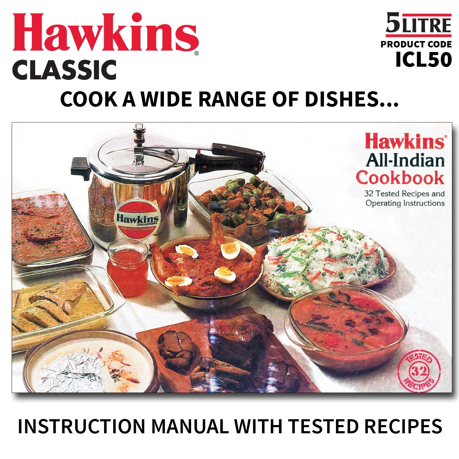 Hawkins Aluminium Classic Pressure Cooker, Induction Inner Lid Cooker, Pan Cooker, Best Cooker, Silver Icl50 5 Litre