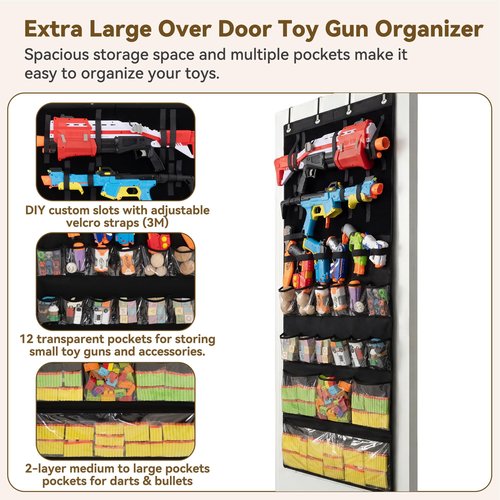 GRANNY SAYS Over the Door Organizer for Toy Guns Storage, Over the Door Toy Organizers with 16 Pockets and Straps, Hanging Kids Toys Storage Rack for Foam Blasters, Darts, Goggles, Stuffed Animals