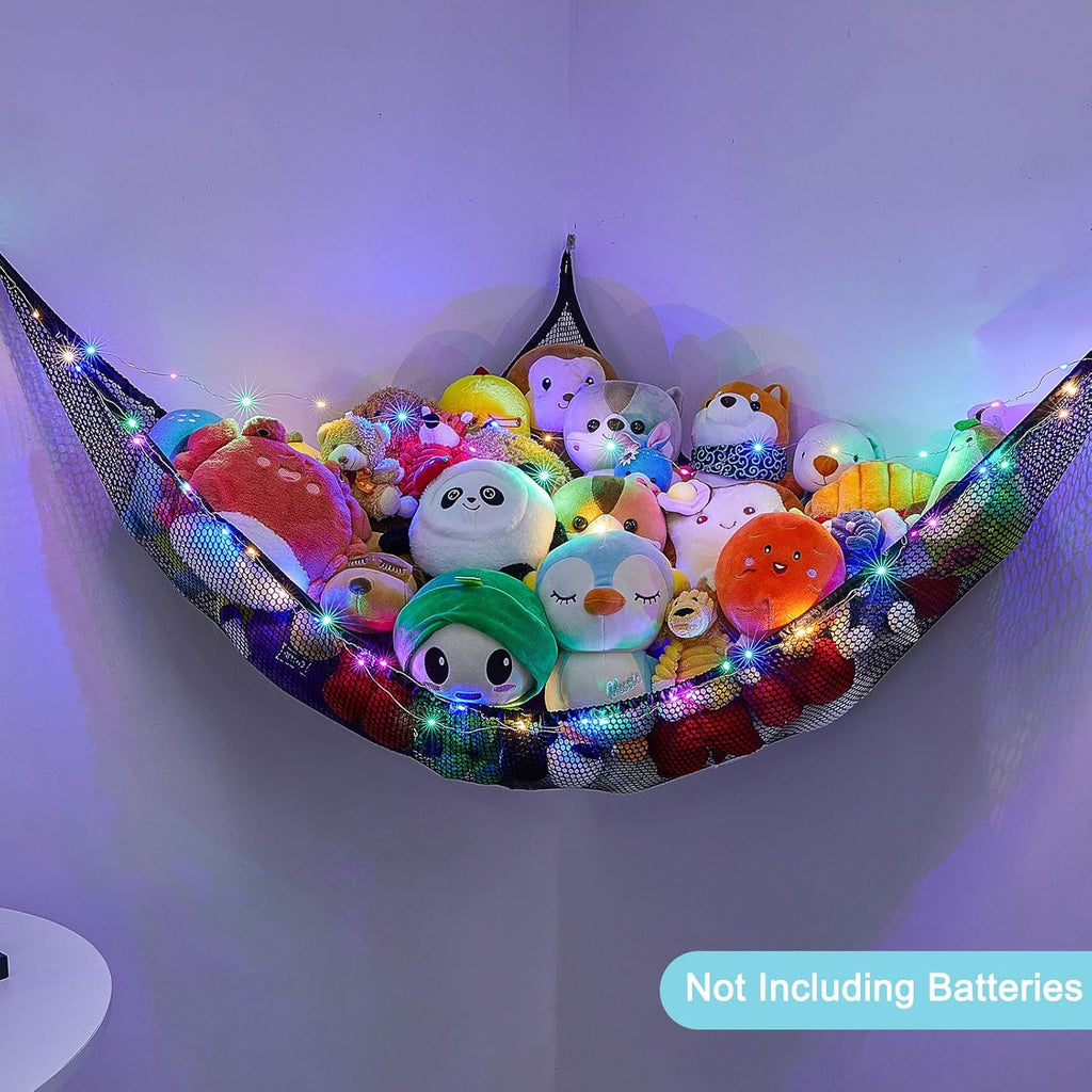 Skiennix Unicorn Castle Stuffed Animal Storage Organizer - LED Light Hanging Hammock | Large Black