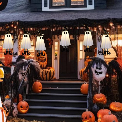 Halloween Decorations Outdoor,Set of 3 Halloween Hanging Spirits with Cone Caps, Swaying Glow Decor Lights for Yard Patio Lawn Garden Party Porch Decor