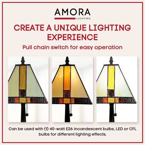 Amora Vintage Tiffany Table Lamp - Yellow & Tan Glass Nightstand Lamp - Table Night Light -Tiffany Lighting - 15” Stained Glass Lamps for Living Room
