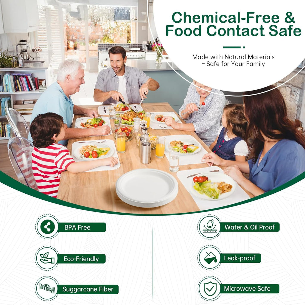 Skiennix Compostable Paper Plates - Heavy-Duty 6-Inch Dessert Plates | Eco-Friendly & Biodegradable, Perfect for Kids' Meals & Parties