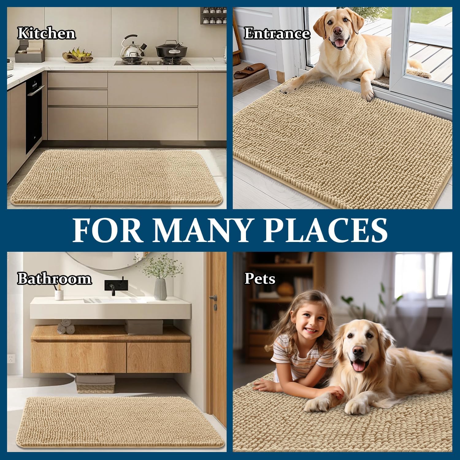 OLANLY Dog Door Mat - Absorbent Non-Slip Chenille Mat for Muddy Paws | 32x20 Beige Quick Dry Doormat