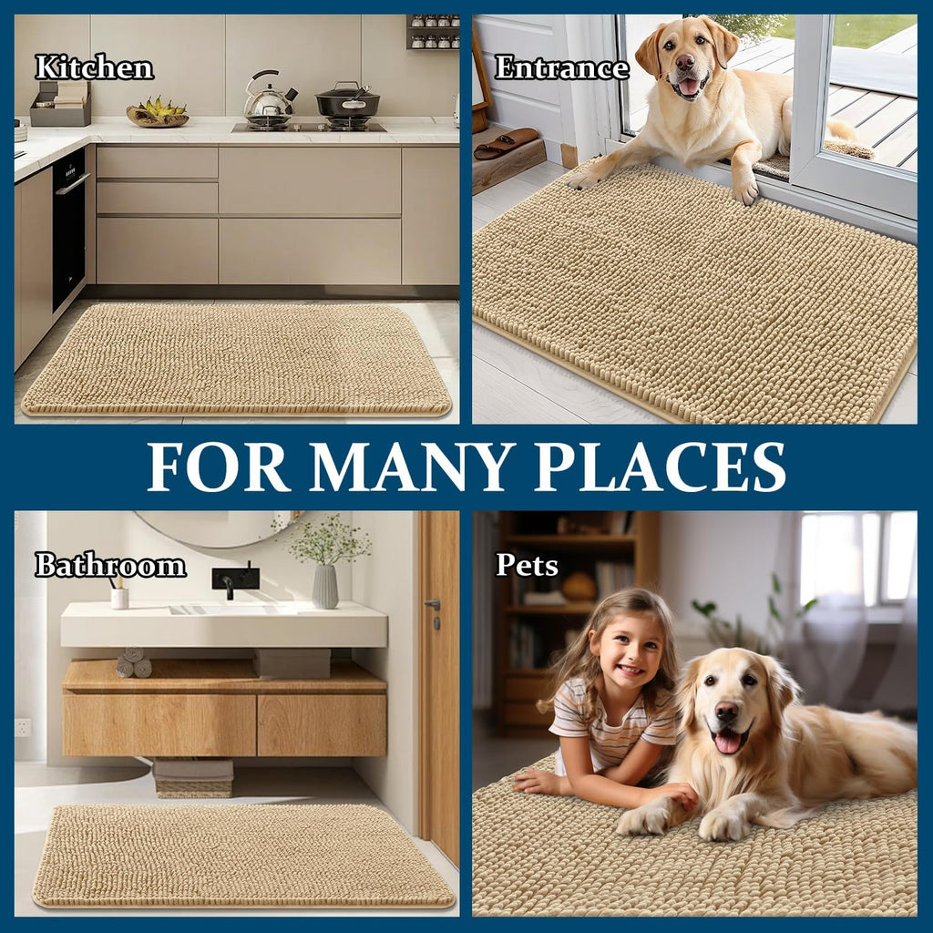 OLANLY Dog Door Mat - Absorbent Non-Slip Chenille Mat for Muddy Paws | 44x32 Beige Quick Dry Doormat