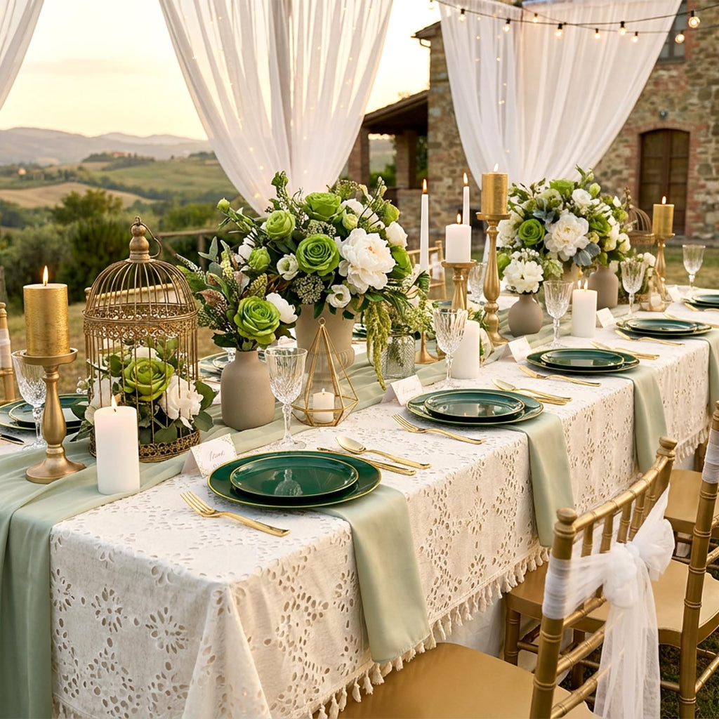 YOUBET 125PCS Green Plastic Plates - Green Disposable Plates With Gold Rim Include 25 Dinner Plate, 25 Dessert Plate, 75 Gold Plastic Silverware for Party Wedding