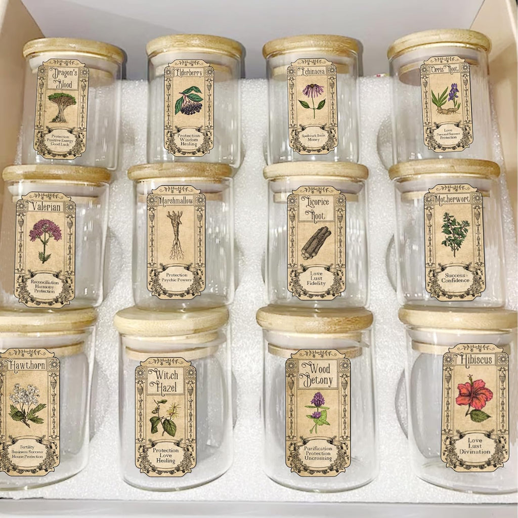Skiennix 72Pcs Vintage Herb Stickers - Apothecary Spice Labels for Jars & Bottles