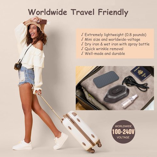 Newbealer Travel Iron - Mini Dry Iron with Global Voltage, 300W Power, Non-Stick Soleplate | Ultra-Lightweight Brown